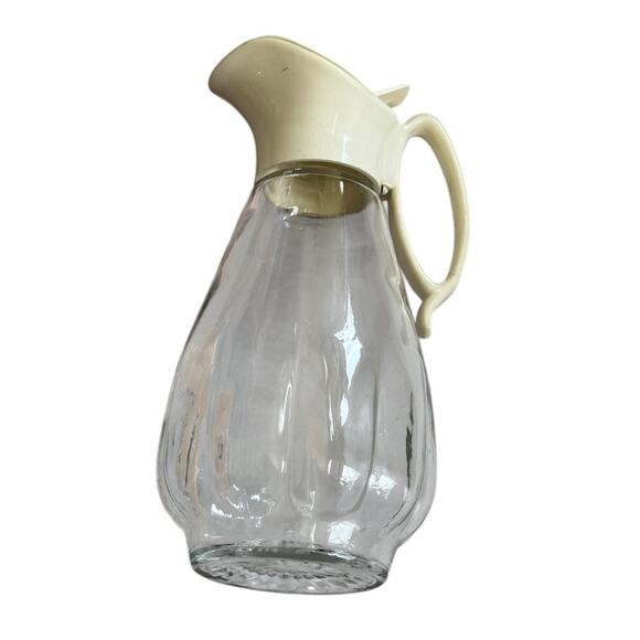 VTG Syrup Dispenser Plastic Lid Glass Body Breakfast Brunch Kitchen Cooking - Picture 1 of 7